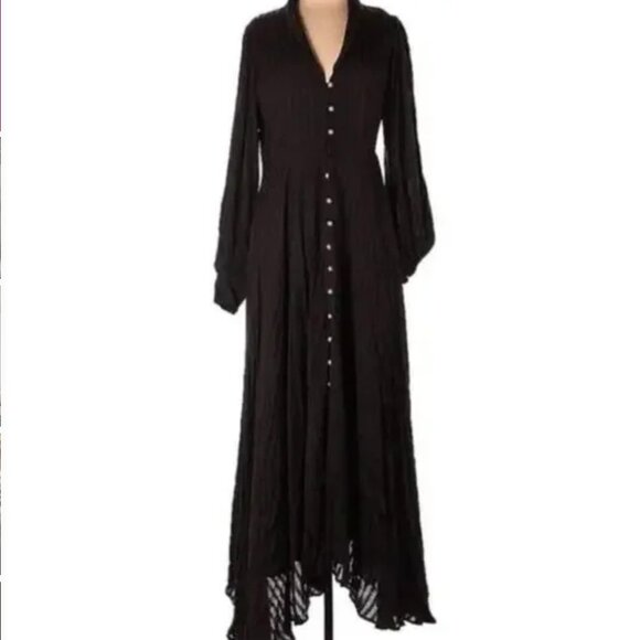 Lillou "The Manhattan" Black Pearl Cotton Long Sleeve Victorian Maxi Dress XS - Picture 8 of 10